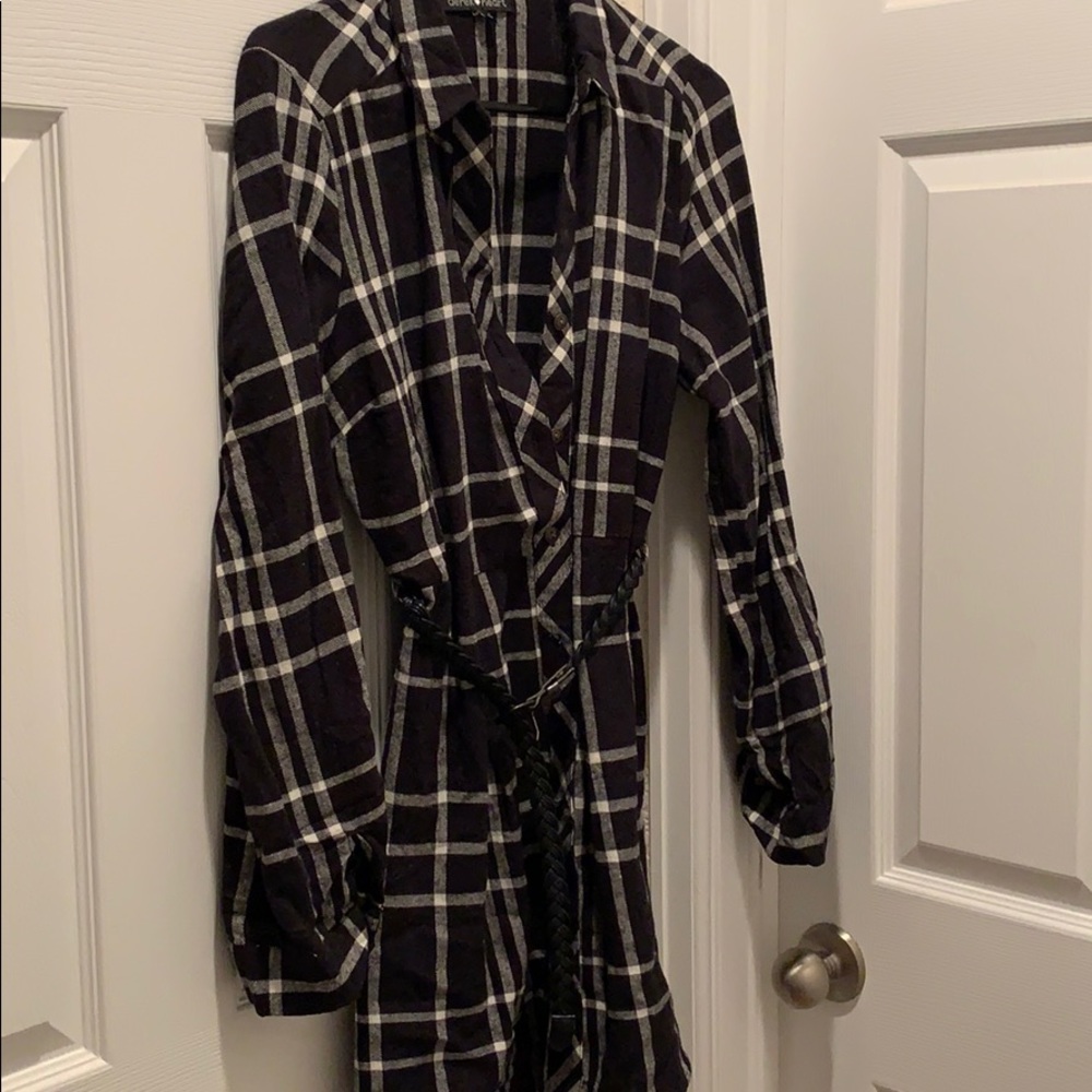 Black and white flannel dress with belt